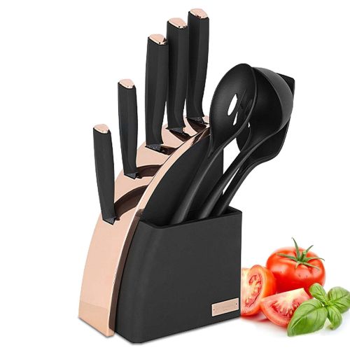 Kitchen Knife Set, 9-Pieces Sharp Stainless Steel Chef Knife Set with Block for Kitchen, Knife Block Set with Silicone Cooking Utensils, Slotted Spoon Kitchen Knife Set, 9-Pieces Sharp Stainless Steel Chef Knife Set with Block for Kitchen, Knife Block Set with Silicone Cooking Utensils, Slotted Spoon