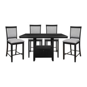 Charcoal Gray Finish 5pc Dining Counter Height Table with Base Storage and 4 Counter Height Chairs Set Casual Style Dining Kitchen Wooden Furniture