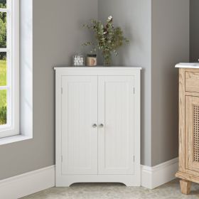 Floor Corner Cabinet with 2 Doors and Adjustable Shelves, Freestanding Narrow Cabinet Organizer, Corner Storage Cabinets for Bathroom, Kitchen