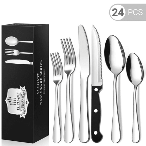 24 Piece Flatware Set for 4, TINANA Stainless Steel Flatware Set, Mirror Polished Cutlery Utensil Set, Durable Home Kitchen Eating Tableware Set, Fork 24 Piece Flatware Set for 4, TINANA Stainless Steel Flatware Set, Mirror Polished Cutlery Utensil Set, Durable Home Kitchen Eating Tableware Set, Fork
