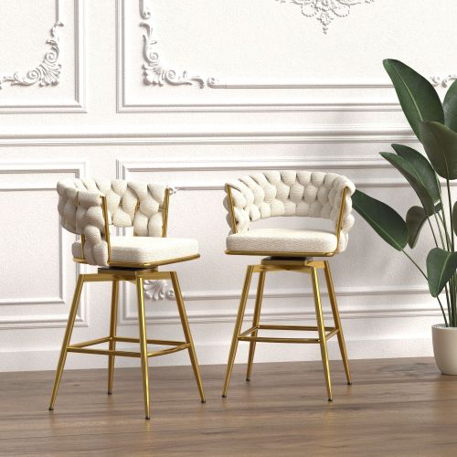 26" Bar Chair Toweling Woven Bar Stool Set of 2,Golden legs Barstools No Adjustable Kitchen Island Chairs 26" Bar Chair Toweling Woven Bar Stool Set of 2,Golden legs Barstools No Adjustable Kitchen Island Chairs