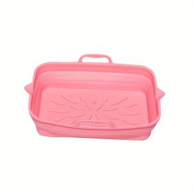 Rectangular Air Fryer Liners; Foldable Silicone Tray; Air Fryer Accessories; Reusable Grill Plate; Heat Resistant Microwave Silicone Plate; Home Kitch (Color: Pink, Quantity: 2.0)