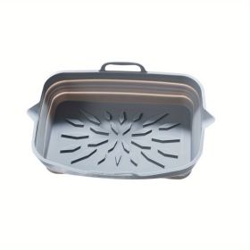 Rectangular Air Fryer Liners; Foldable Silicone Tray; Air Fryer Accessories; Reusable Grill Plate; Heat Resistant Microwave Silicone Plate; Home Kitch (Color: Grey, Quantity: 2.0)