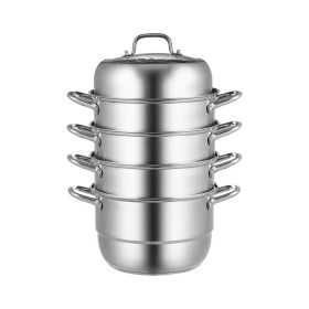 Multi Tiers Kitchen Pan Cookware Stainless Steel Steamer Set (Color: Silver A, Material: Stainless steel+ tempered glass)